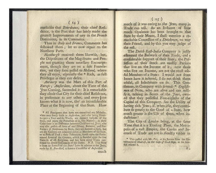 Important Book From 1753 on Jewish Anti-Semitism in England -- ''Further Considerations on the Act to Permit Persons Professing the Jewish Religion to be Naturalized by Parliament''
